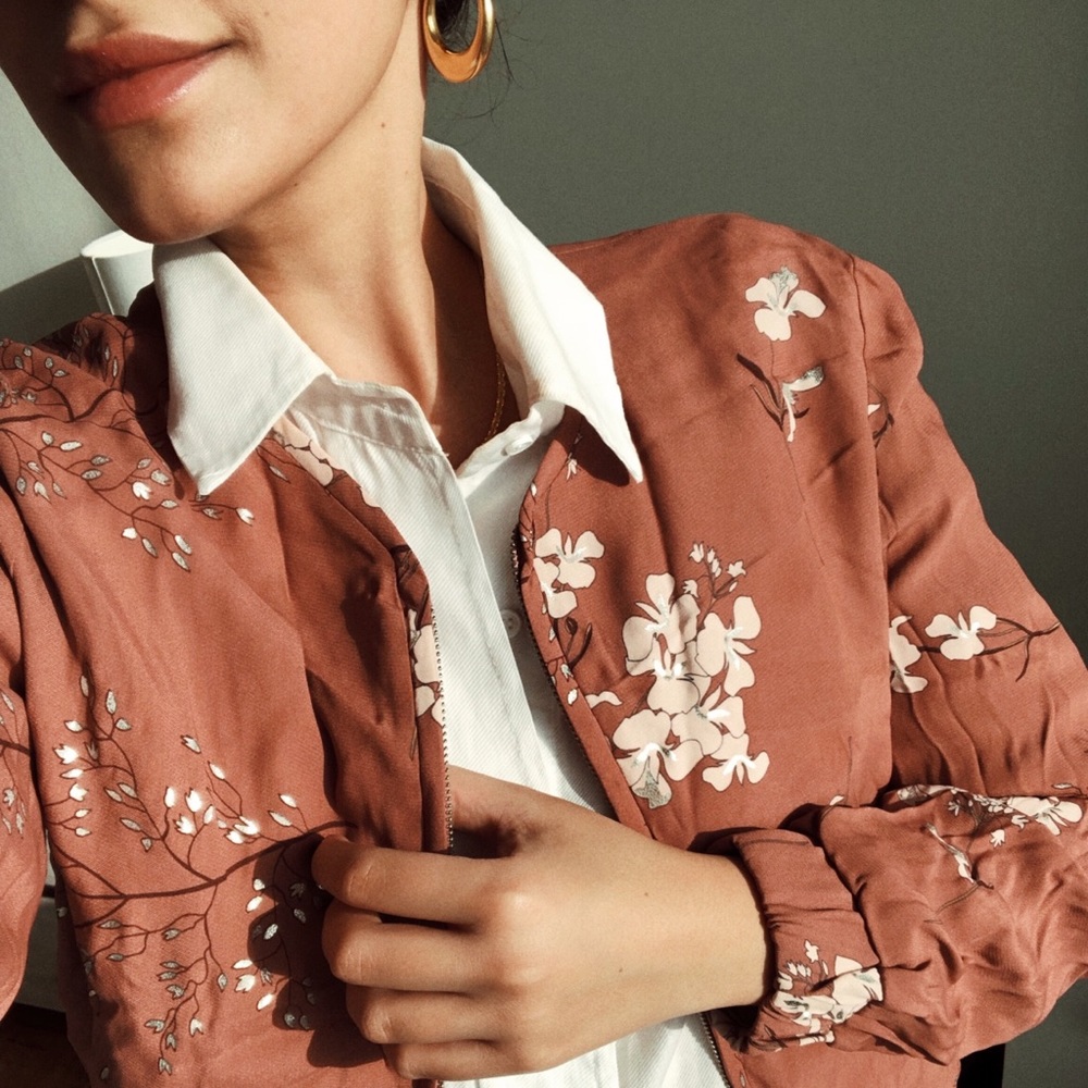 Floral Bomber with Zipper